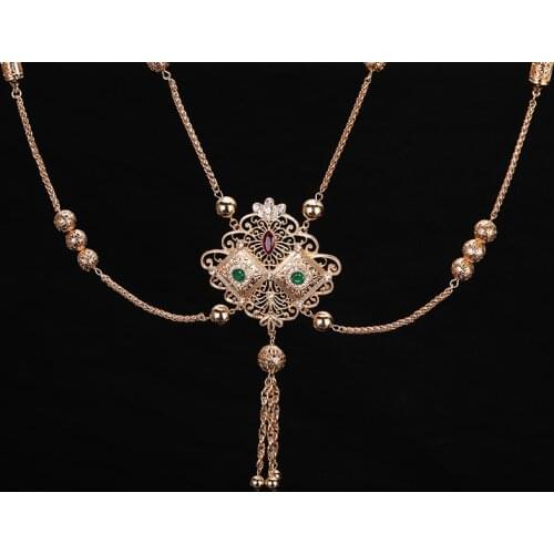 Gold Color Moroccan Wedding Dress Chest Shoulder Link Chain for Women Caftan Back Jewelry Ethnic Bijoux