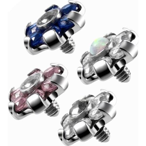 1Pc Stainless Steel Zircon Flower Dermal Anchor Top Piercing Skin Diver Dermal Anchor Hide in Surface Piercing Body Jewelry