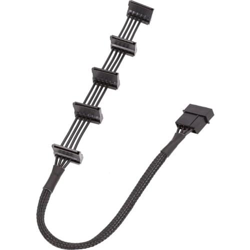 1 Pcs Practical Durable PC Server 4 pins IDE Molex 1 to 5 SATA Power Cable Adapter Splitter Cables 18AWG Black 40cm