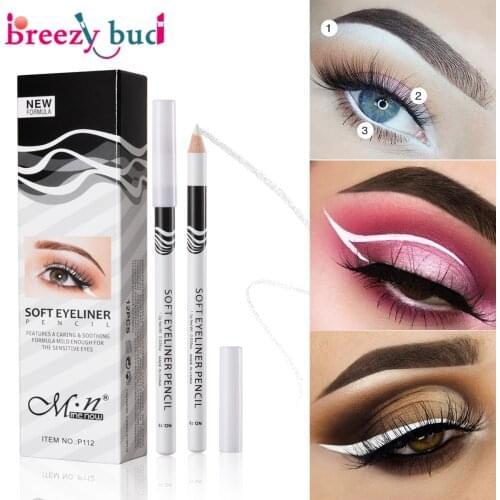 Waterproof Eyeliner Pencil 12Pcs/box White Eyeliner Smooth High Gloss Eyeshadow Cosmetics Eye Brightener Makeup Tools