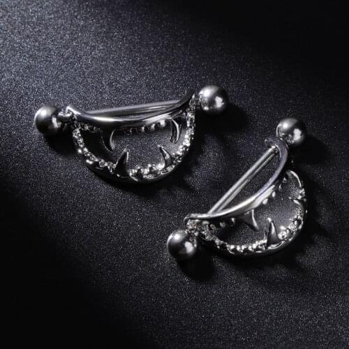 2pcs Nipple Piercing Women Lady Halloween Mouth Sharp Teeth Bars Shield Jewelry