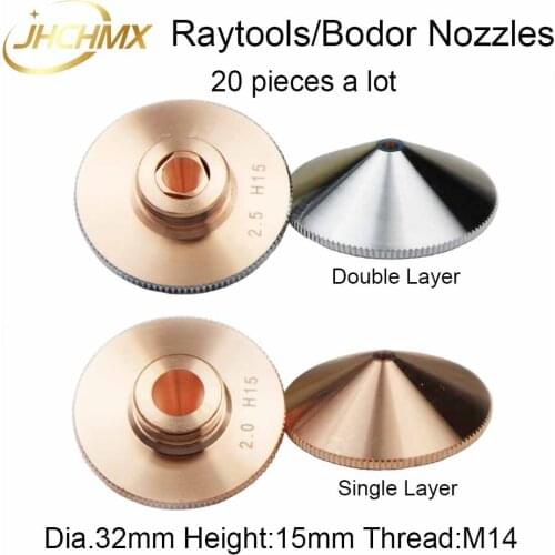 20pcs/lot Bodor Empower Nozzles Single/Double Layer Dia.32mm Caliber 1.0 - 3.5 For Raytools BT230 BT240 Fiber Laser Cutting Head