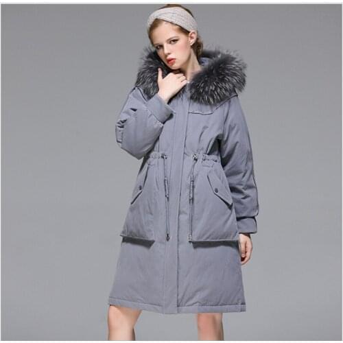 2020 winter womens fur collar hooded jackets grey 90 white duck down coat thick down jacket women long overcoat black Parkas