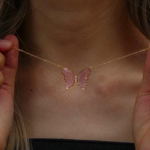 2020 Korean Fashion Ladies Zircon Butterfly Accessories Jewelry Clear Crystal Butterfly Pendant Necklaces For Women