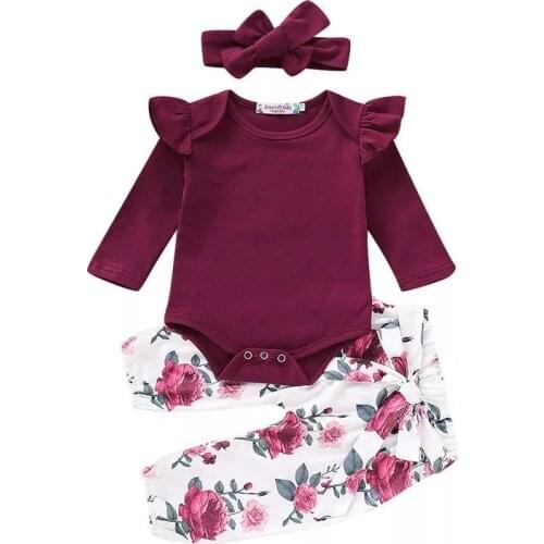 Spring Autumn Baby Girl Clothing 1st Birthday Set Print Infant Toddler Tops Pants Headbands 3pcs Clothing Outfit