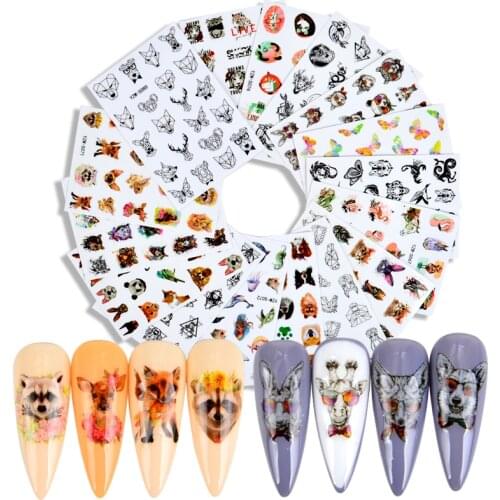 3D Nail Art Stickers Abstract Geometric Animal Panda Leaf Flower Cool English Letter Nail Decal Fashion Manicure Decorations