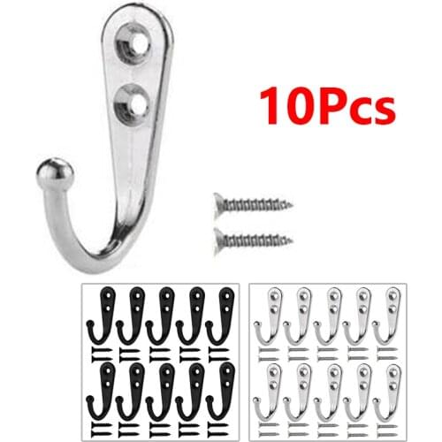 10pcs Small Black Hooks Coat Hangers Screws Zinc Alloy 21*12*30 MM Home Storage Organization Multi-Purpose Hooks