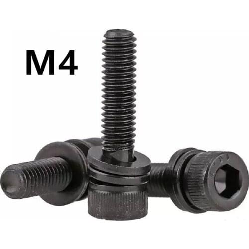 50PCS M4x10/12/16mm DIN912 GB70.1 12.9 Grade High Strength Blackening Combined Hexagon Triple Bolt Cup Head Screw