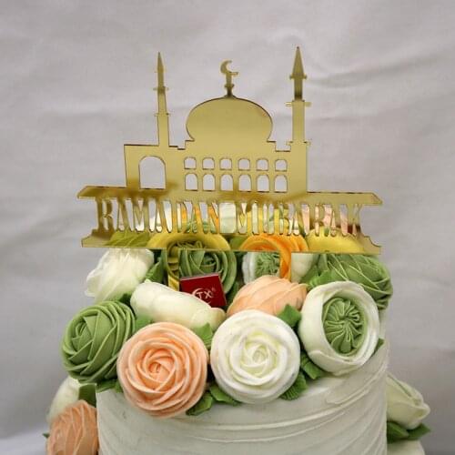 Acrylic Ramadan Cake Topper Gold Mirror Eid Mubarak Cupcake Topper Flag For Hajj Mubarak Cake Decorations Muslim Eid Baby Shower