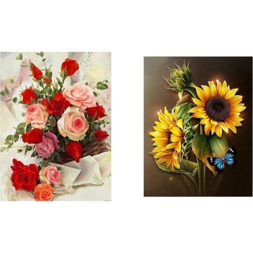 5D Diy Diamond Painting Full Round Rhinestone "Sunflower Flower" & DIY Diamond Painting Flowers Rose Garden Decoration