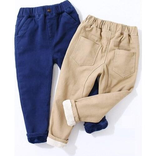 Baby Boy Trousers Autumn Winter New Casual Baby Pants Solid Elastic Waist Velvet Thick Warm Children Clothes For 2-6Y