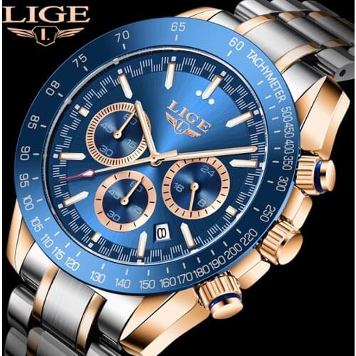 LIGE Fashion Men Chronograph Watch Stainless Waterproof Luminous Watches for Men Top Brand Luxury Classic Analog Quartz Watches