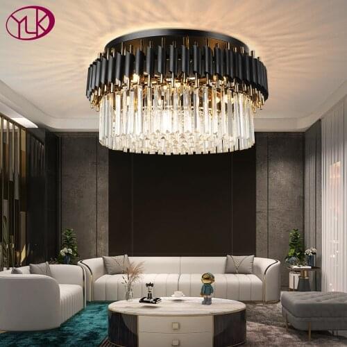 Living room crystal chandelier for ceiling modern black cristal light fixture round bedroom decor lamp led indoor lighting