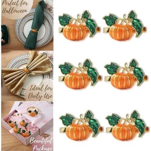 2/5Pcs Halloween Alloy Serviette Pumpkin Napkin Ring Napkin Holder Harvest Dinner Table Decoration for Thanksgiving Party Rings
