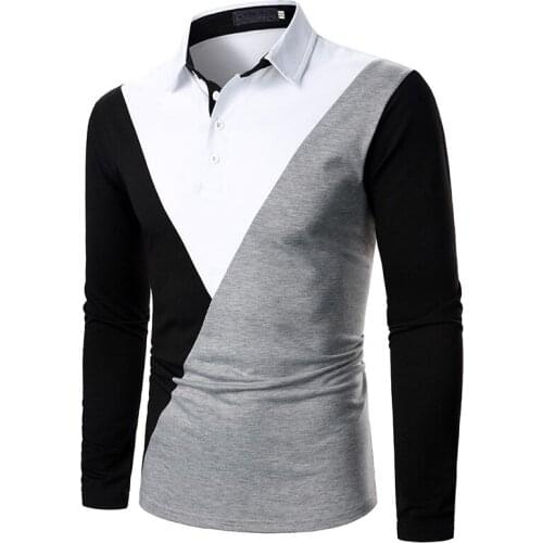 Diagonal Patchwork Polo Shirts Men Brand New Long Sleeve Para Hombre Casual Slim Streetwear Breathable Quick Dry Polo Homme