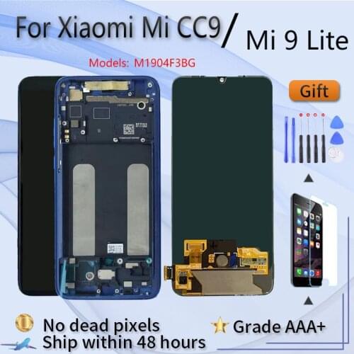 For XIAOMI Mi CC9 Mi 9 Lite AMOLED Original LCD screen assembly with front case Blue Silver