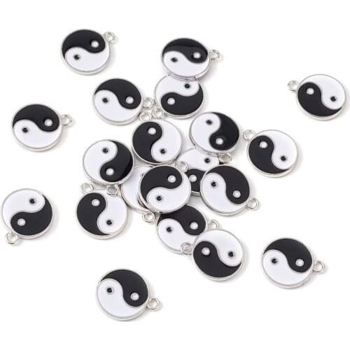20pcs Enamel Charms White Black Double Face Tai Chi Eight Diagrams Alloy Trigram Pendants for Bracelet DIY Men Women Jewelry