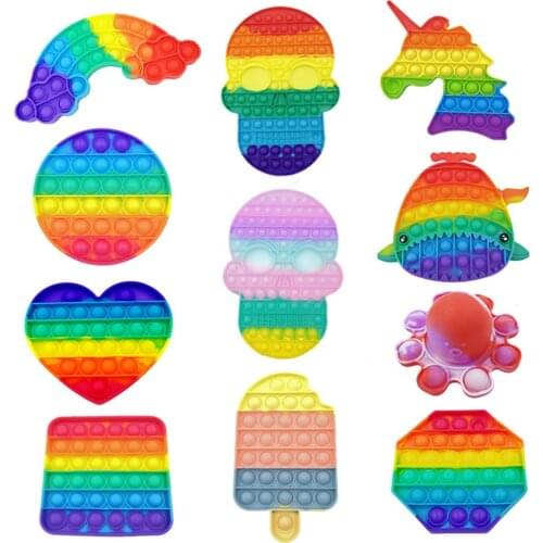 Pop Fidget Reliver Stress Toys Rainbow Push Bubble Antistress Toys Adult Children Simple Dimple Toy To Relieve Autism