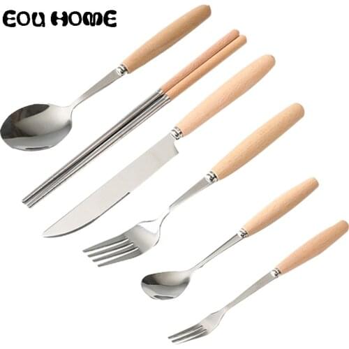 Stainless Steel Wooden Handle Dinnerware Sets Western-style Steak Cutlery Set Creative Western Food Knife and Fork