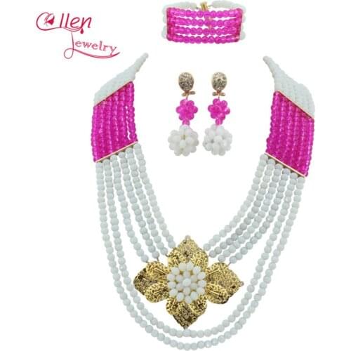 Nigerian wedding bridal Crystal Beads Necklace Set African Beads Jewelry Set African style Statement necklace jewelry set E1191