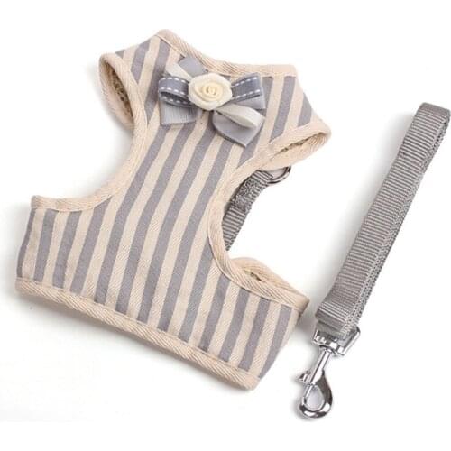 Striped Puppy Cat Dog Harness And Leash Set Small Dog Bowknot Harness with Leash Soft Breathable Mesh Pet Vest For Puppy Kitten