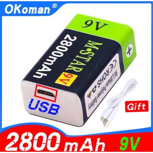 High capacity USB Battery 9V 2800mAh Li-ion Rechargeable Battery USB lithium battery for Toy Remote Control drop shipping