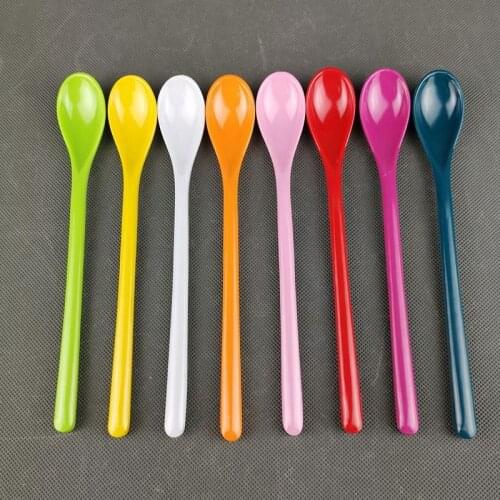 1PC Candy Color Long Handle Soup Spoons Tea Coffee Stirring Spoons Flatware Rice Ladle Spoon Meal Dinner Scoops Kitchen Supplies