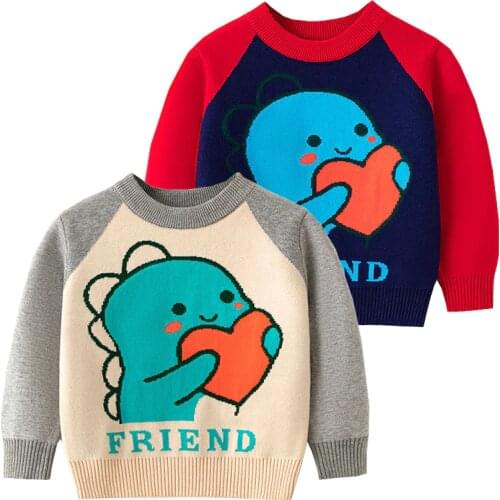 Cute Dinosaur Boys Sweaters Fall Clothes For Kids Cotton Girls Pullover Knitted Wear Children Tops