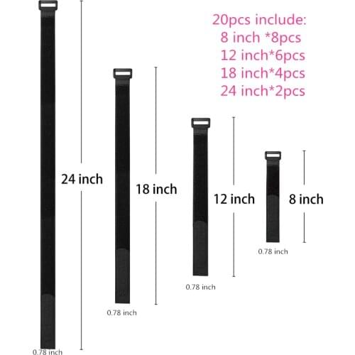 20pcs Reusable Fastening Cable Straps and Cable Ties Adjustable Multipurpose Hook and Loop Securing Straps for Cord Management