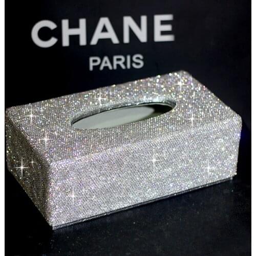 Fashion Synthetic Leather Car Tissue Case with Diamond Decor Paper Box Tissue Box Boite Pour Papier Mouchoir PZJH003