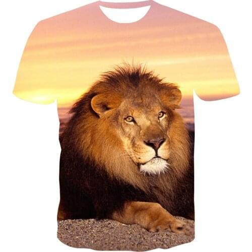 UNEY Men Animal Graphic Shirt US Size T-shirt Lion King Print Tees Predator Tops