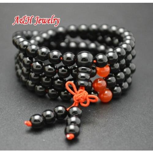 Natural 6mm Stone Round Beads Grade AA Black Onyx 108 Prayer Mala Bracelets Fashion Women Jewelry 10pc/lot