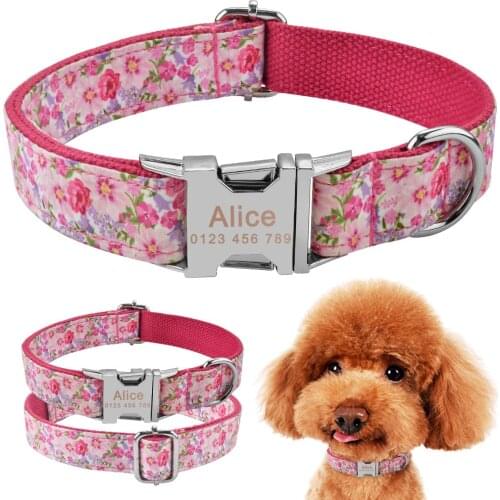 Nylon Personalised Dog Collar Custom Engraved Small Medium Large Dogs Puppy Pet