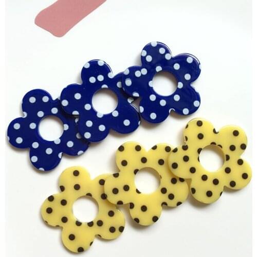 Wholesale 40pcs/lot color dots pattern print cartoon flowers shape acrylic beads diy jewelry earring/garment accessory