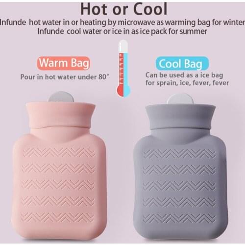 Portable Silicone Ice Bag 300ml Microwave Heating Hot & Cool Water Pocket Hand Foot Period Warmer Bottle with Knitted Cover