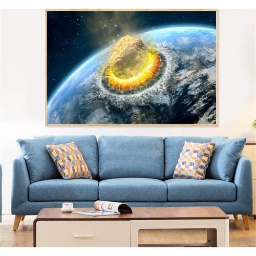 Universe Earth Meteorite Posters and Prins Galaxy Stars Astronaut Planet Hole Space Wall Pictures for Living Room Decoration