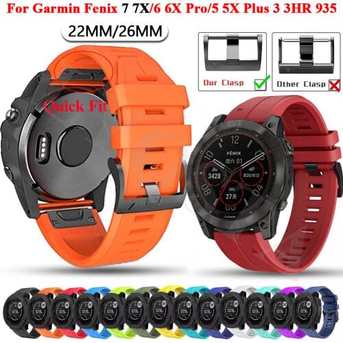 22 26MM Sport Silicone Smart Watch Straps Band Quick Release Bracelet For Garmin Fenix 6X 6 Pro 5X 5 Plus 3HR 935 Wristband Belt