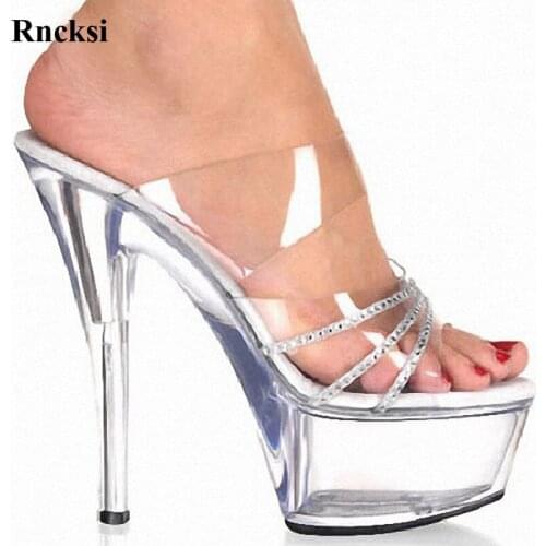 Rncksi Night Club Pole Dance Woman Transparent Platform High Heel Slippers Ultra 15cm Slippers Sexy High Heel Wedding Shoes