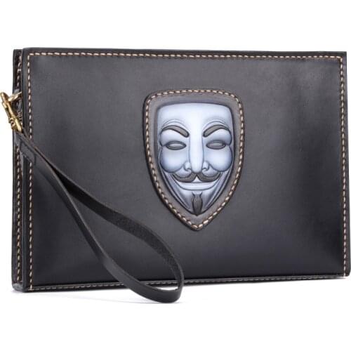 Handmade Vegetable Tanned Leather Facial Makeup Bag Money Holder Clutch Purse Clutches Envelope Sacoche Homme Luxe