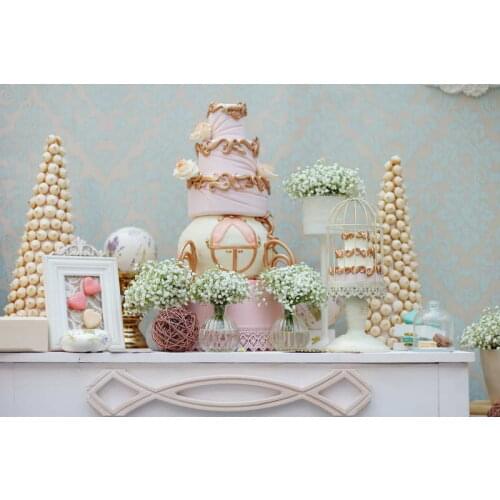 Light Blue Theme Birthday Backdrops for Photography Pink Cake with Celebration Accessories Photo Background for Studio Props