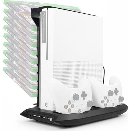 Yoteen Vertical Stand Cooling Fan for XBox One S Controller Charging Stand with Game Storage Controller Charger Game Disk Holder