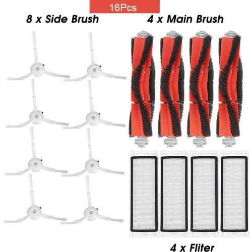 16PCS Mi Robot Vacuum Cleaner Parts Replacement Kit for Xiaomi Robo2 Robot S50 S51 Main Brush Filters Side Brushes Accessories
