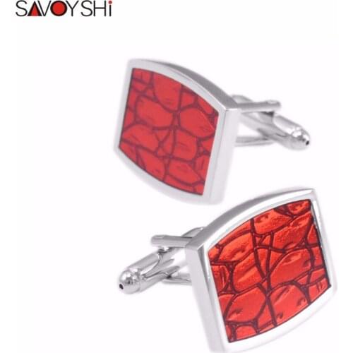 SAVOYSHI Square Red Enamel Cufflinks for Mens Cuff buttons Accessories High quality Cuff links Business Gift Brand Jewelry