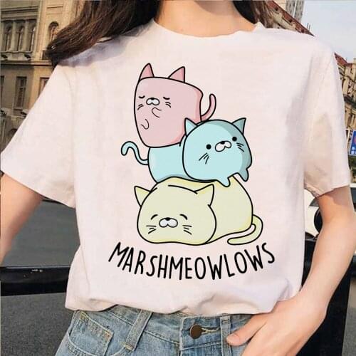Cat T Shirt Print Women Female Harajuku Clothes Korean Tee Ulzzang T-shirt 90s Kawaii Shirts Femme Tshirt Printed Cartoon Top