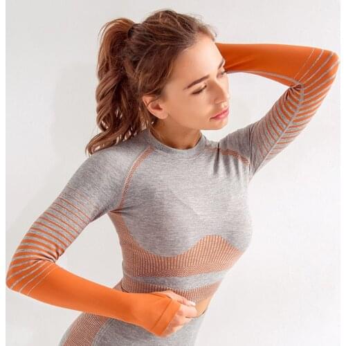 LANTECH Women Workout Sportswear Long Sleeve Shirts Slim Fit Elastic Yoga Fitness Crop Tops Exercise Training Gym Activewear