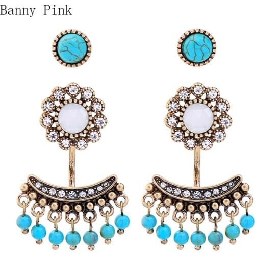 Vintage Alloy Pendant Studs Earrings For Women Chunky Tassel Beads Post Earrings Free Wear Earrings Fashion Jewelry Pendientes