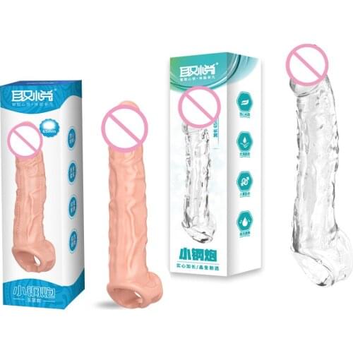 Sex Toys Adult for Men Male Reusable Soft Silicone No Vibration Penis Sleeve Enlargement Condoms Dildo Extender Cock Delay Ring