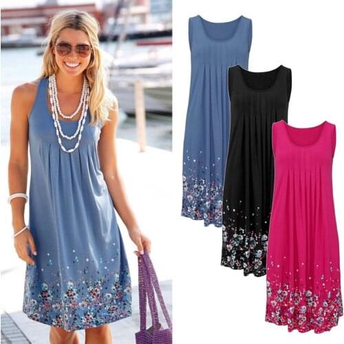 Bohemian T Shirt Dress Sleeveless Loose Floral Dress Tank Zomerjurk Dames Robe Femme Sexy Women Summer Tshirt Dress Clothes 2021