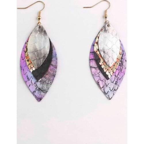 Zwpon Fashion Layered Snakeskin Leather Oval Earrings 2019 New Women Marquise Statement Earrings Jewelry Wholesale