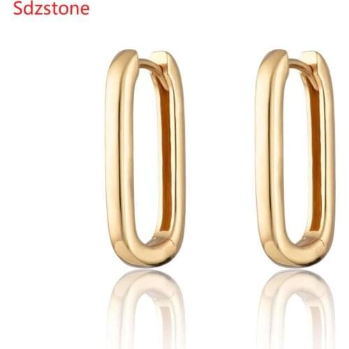 100% 925 Sterling Silver Rectangle Shape Hoop Earrings For Women Fashion Exquisite Ear Sterling Silver Fine Jewelry 10*20mm